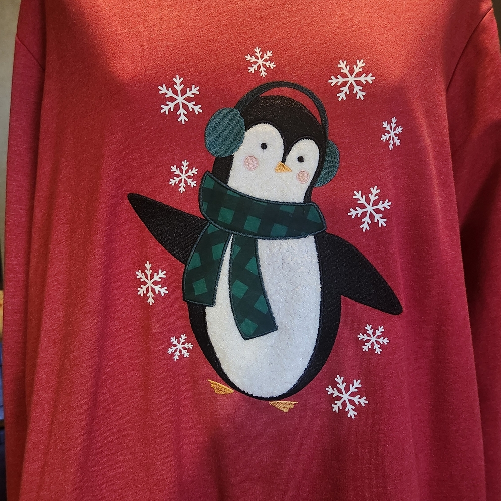 CJ Banks Red Sweatshirt with Penguin Design